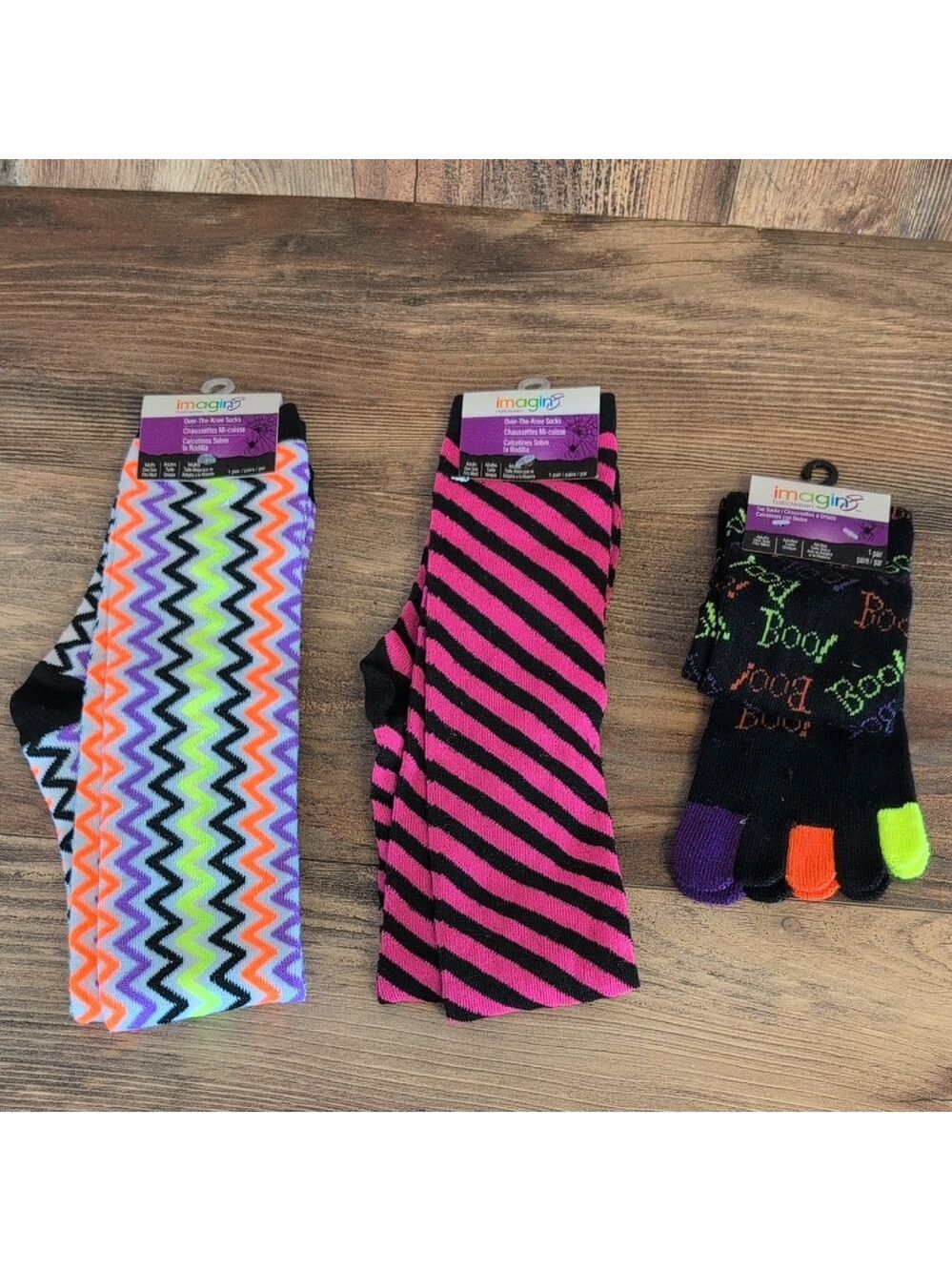 3 Sets Imagin8 Halloween Women's Vibrant Zigzag and Striped Socks     M423